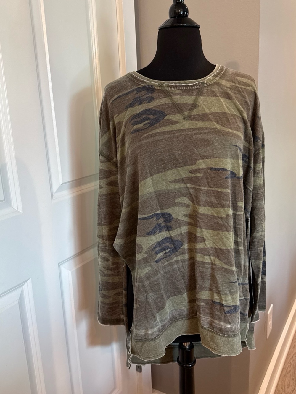 Z Supply Olive Green Camo Crewneck Sweatshirt